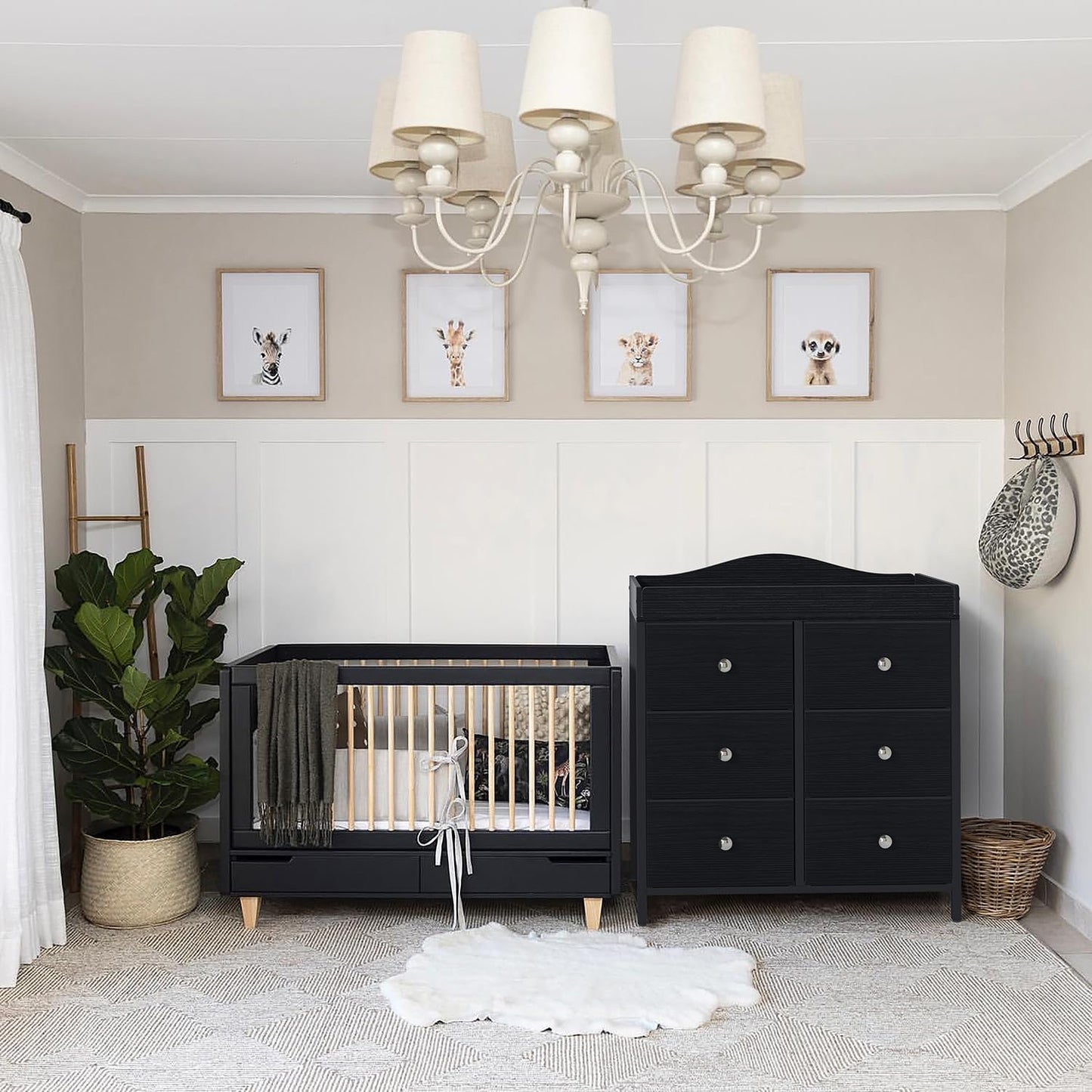 BOLUO Changing Table Dresser with 6 Fabric Drawers, Baby Dresser with Changing Table Top Diaper Changing Station with Storage for Nursery Modern