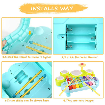 Baby Musical Toys 3 in 1 Piano Keyboard Xylophone Drum Set for 1 Year Old Girls Boys Toys Age 2 Music Instrument Learning Toys Toddlers 1-3 0-2 First Birthday Gift Infant Baby Toys 6 9 12 18 Month