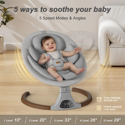 Baby Swings for Infants, Monamii Baby Swing, Bluetooth Infant Swing with Music Speaker, 5 Speeds and Remote Control, Indoor & Outdoor Use (Beige)
