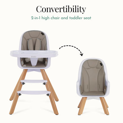 Evolur Zoodle 2 in 1 Convertible Baby High Chair in Light Gray