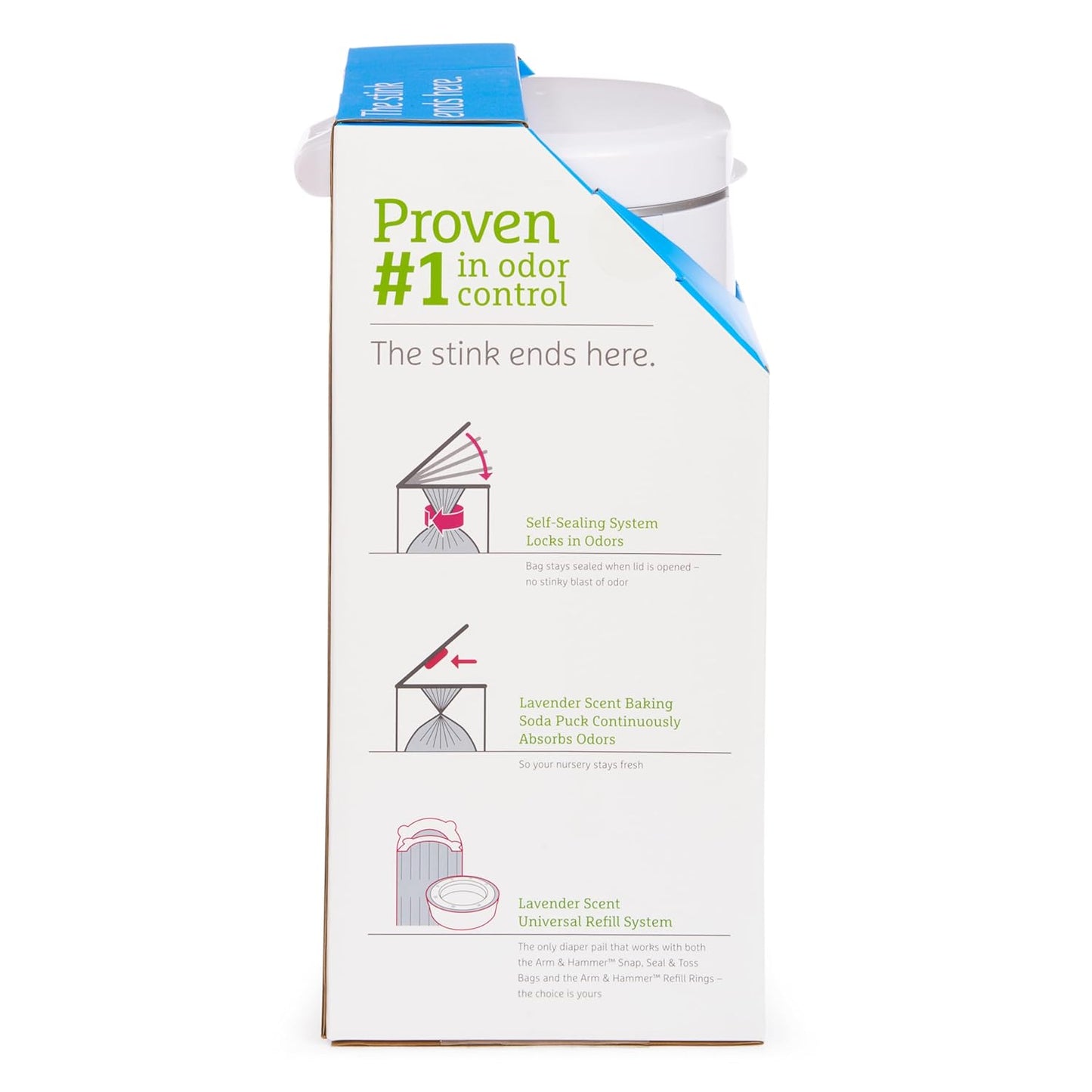 Munchkin® PAIL™ Diaper Pail Baby Registry Starter Set, Powered by Arm & Hammer, Includes 6 Snap, Seal and Toss™ Bags, 1 Starter Refill Ring, and 1 PUCK™ Baking Soda Cartridge