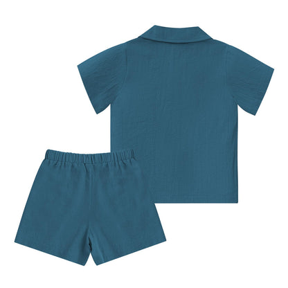XMWEALTHY Toddler Baby Boy Summer Clothes Color Block Short Sleeve Button-down Shirt Tops + Cotton Pants Outfit Set