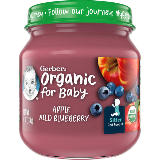 Gerber Stage 2 Baby Food, Organic Apple Spinach with Kale Jar, Fruit & Veggie Puree, Vitamin C, Non-GMO, Baby Food Puree Jars Glass