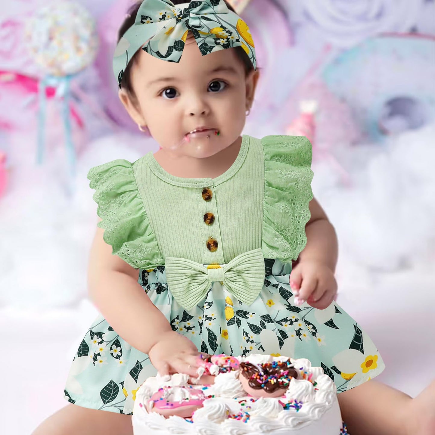 Sinhoon Baby Girl Clothes Newborn Ruffled Sleeveless Romper Floral Dreesy Bodysuit Heaedband 3pcs Baby Girl Summer Clothes