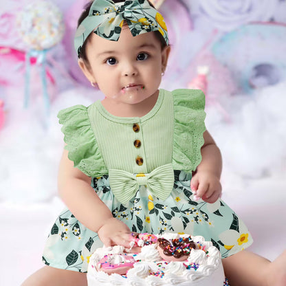 Sinhoon Baby Girl Clothes Newborn Ruffled Sleeveless Romper Floral Dreesy Bodysuit Heaedband 3pcs Baby Girl Summer Clothes