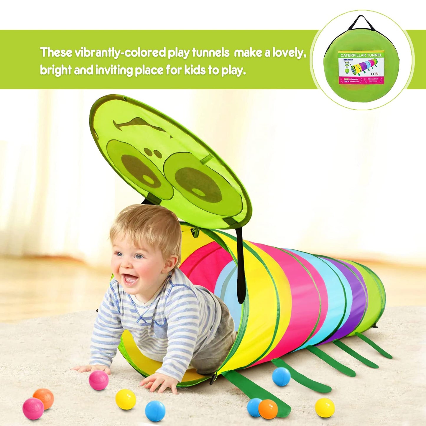 PigPigPen Pop Up Play Tunnel Tent for Toddlers Babies or Dogs, Indoor & Outdoor Toys for Kids Backyard Playset. (Red,Yellow,Blue)
