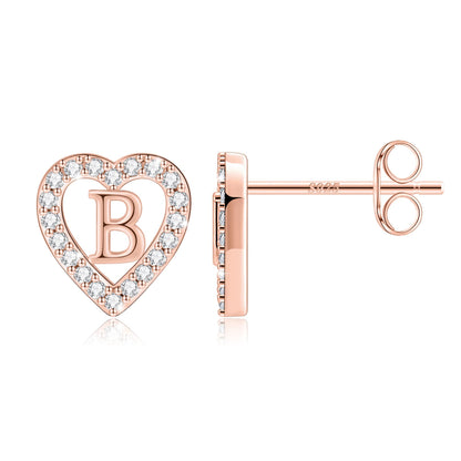 Anoup Heart Initial Stud Earrings - Gifts for Girls, Sterling Silver Post 14K Gold Plated All Over Hypoallergenic | CZ Simulated Diamond Stud Earrings | Birthday Gifts for Kids Toddlers Daughter