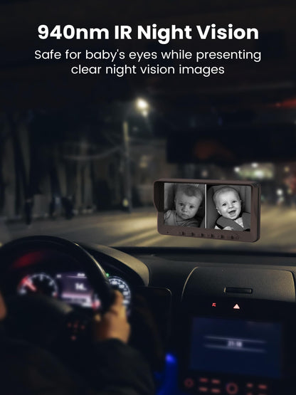 GROWNSY Baby Car Camera for 2 Kids, 7 in Ultrawide AHD Car Baby Monitor with 2 Camera, Backseat Mirror for Baby Rear Facing with Infrared Night Vision, Easily Observe Baby's Every Move