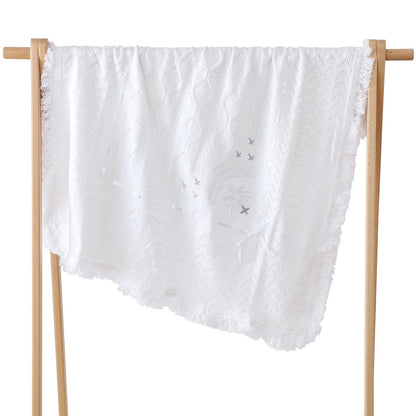 Booulfi Knit White Baby Blankets Neutral,Crib Stroller Newborn Blankets for Boys Girls,Cotton Lace Crochet Winter Blanket Nursery Blanket New Baby Essentials, 38X39