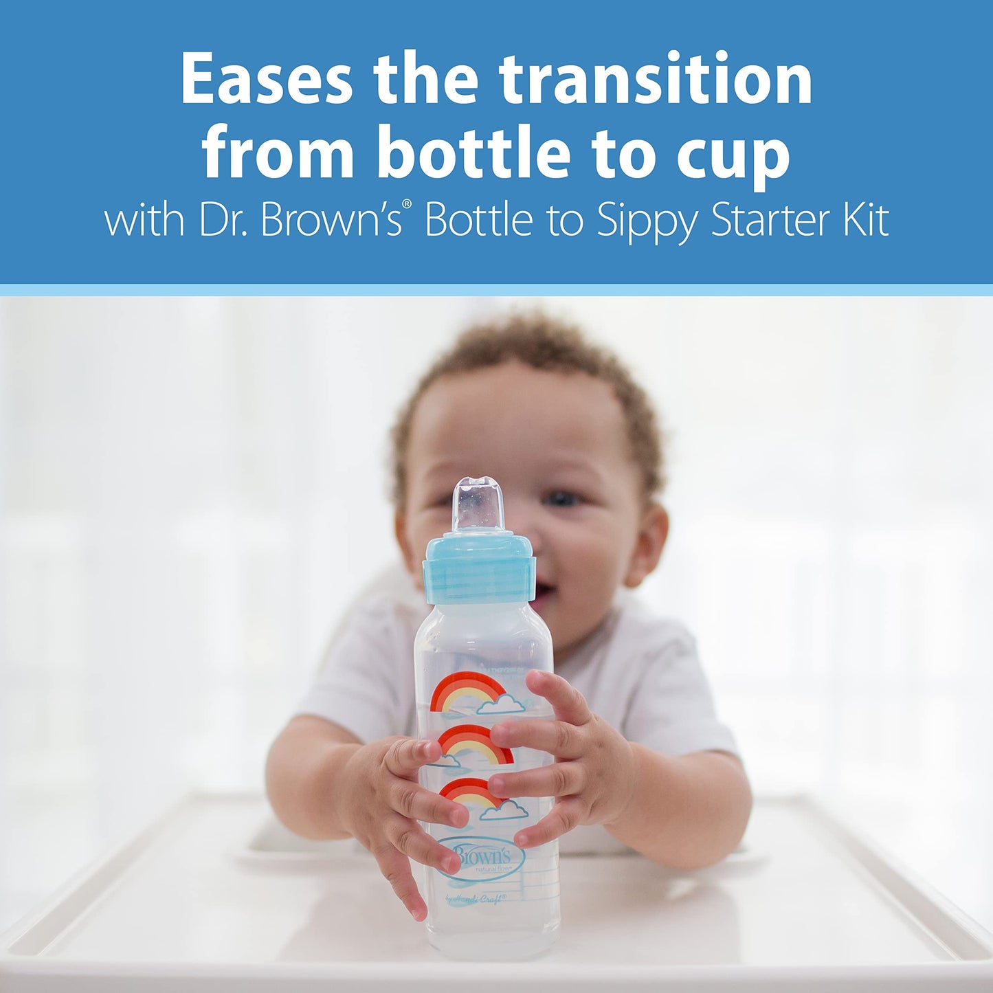 Dr. Brown's Anti-Colic Options+ Narrow Sippy Bottle Starter Kit, 8oz/250mL, with Level 3 Medium-Fast Flow Nipple and Soft 100% Silicone Sippy Spout, Pink, BPA Free, 6m+