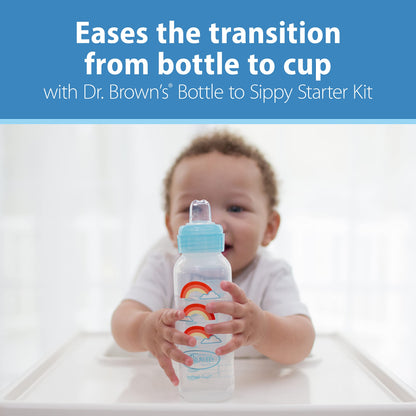 Dr. Brown's Anti-Colic Options+ Narrow Sippy Bottle Starter Kit, 8oz/250mL, with Level 3 Medium-Fast Flow Nipple and Soft 100% Silicone Sippy Spout, Pink, BPA Free, 6m+
