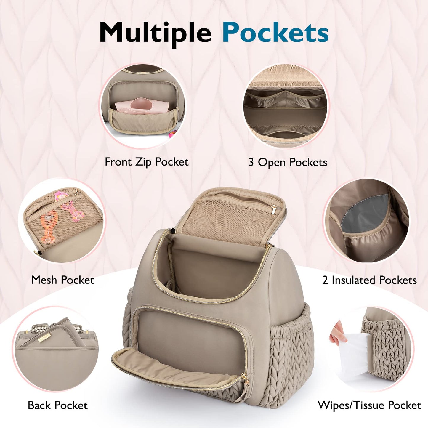 mommore Diaper Bag Small Diaper Backpack Stylish Baby Travel Backpacks with Insulated Pockets, Changing Pad, Stroller Straps