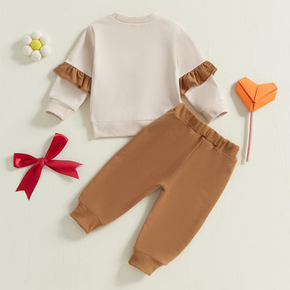 Toddler Baby Girl Clothes Fall Winter Spring 3D Bow Ruffle Long Sleeve Sweatshirt Jogger Pants Set Infant 2PCS Outfit