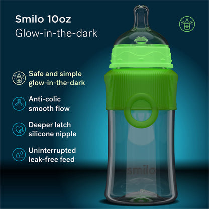 Smilo Baby Bottle Set with Stage 0 Slow Flow Anti Colic Nipple, 10 Oz / 300 ml Capacity, 3X Pack of Anti Colic Baby Bottles 0-3 Months - Aqua Blue