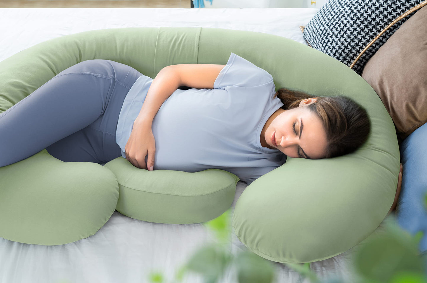QUEEN ROSE Cooling Pregnancy Pillows,E Shaped Full Body Pillow for Sleeping, with Pregnancy Wedge Pillow for Belly Support, 60 Inch Maternity Pillow for Side Sleeper, Cooling Rayon Cover, Purple