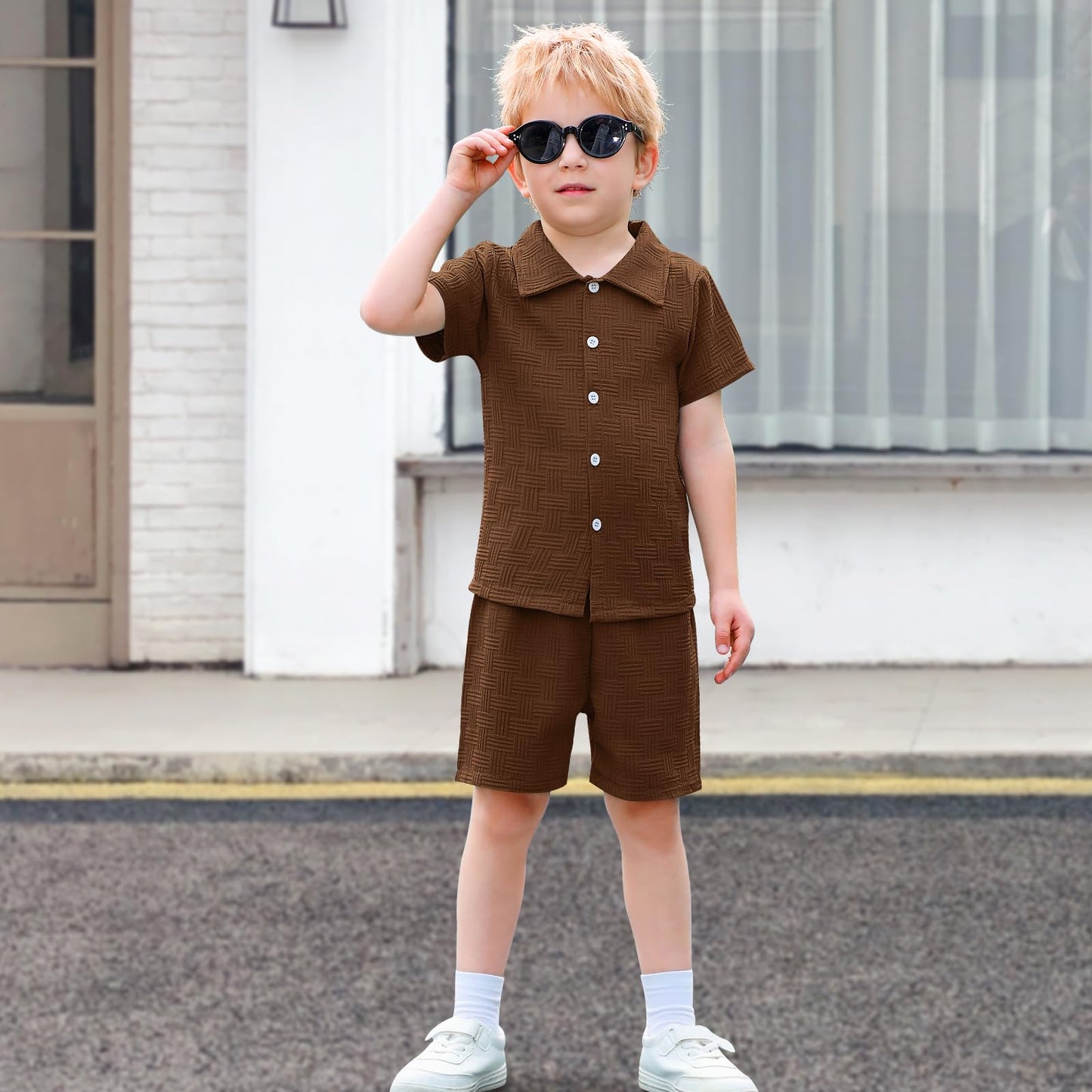 U·nikaka Baby Boys 2 Piece Summer Outfits Casual Toddler Short Sets Little Boys Button Down Shirts Tops and Shorts 2-6Y