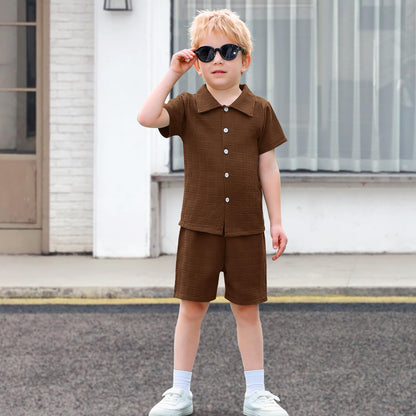 U·nikaka Baby Boys 2 Piece Summer Outfits Casual Toddler Short Sets Little Boys Button Down Shirts Tops and Shorts 2-6Y