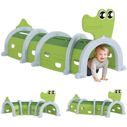Qaba Caterpillar Tunnel for Kids, Outdoor Indoor Climb and Crawl Through, Play Equipment for Toddler 3-6, 6 Sections, for Daycare, Preschool, Playground, Multicolor