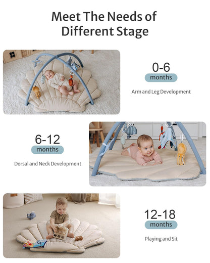 Blissful Diary Baby Play Gym & Activity Mat, Oversize Leaf Shaped Baby Play Mat w 6 Detachable Toys, Tummy Time Mat Promote Motor Skills & Sensory Development Mat, Newborn Infant Baby Essentials Gift