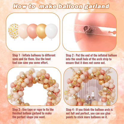 Ouddy Party Dusty Pink Balloons Arch Garland Kit, Different Sizes 18 12 10 5 Inch Boho Pink White Sand Latex Metallic Confetti Balloon for Girl Baby Shower Mothers Day Birthday Party Decorations