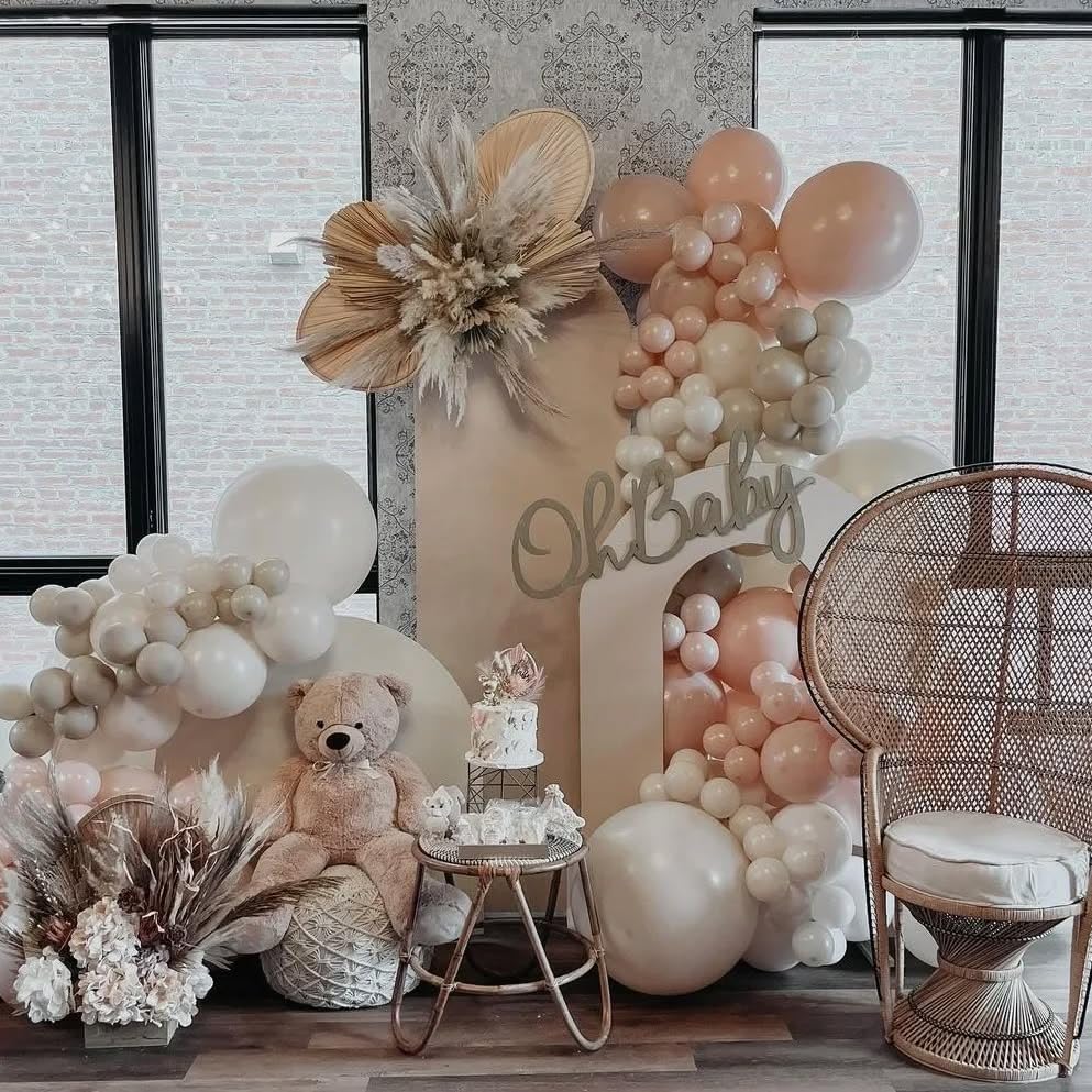 Neutral Balloons Arch Kit, Pink Beige Boho Balloons Garland with Double Stuffed Sand White Balloon for Baby Shower Birthday Wedding Bridal Shower Party Decorations