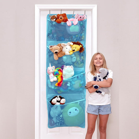 Lilly's Love Corner Stuffed Animal Toy Storage Hanging Organizer | 5 Expandable Mesh Net Pockets, Stores Loads of Plush Toys | Large Plushie Display for Boys, Girls | Pink
