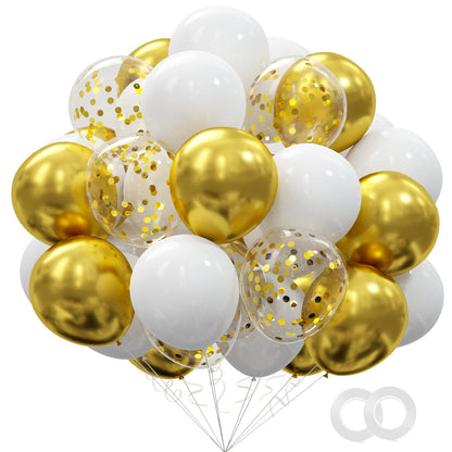 OuMuaMua 62Pcs Pink Gold Confetti Latex Balloons Kit, 12 Inch Pink White Gold Helium Balloons Party Supplies for Confession Proposal Wedding Girl Birthday Baby Shower Party Decoration