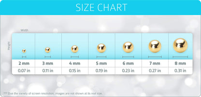 14k Yellow Gold 2,3,4,5,6mm Plain Hollow Gold Ball Children Screw back Baby Girls Stud Earrings