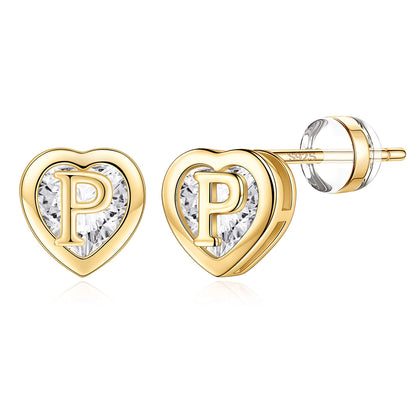 IEFWELL Heart Stud Earrings for Girls Women, S925 Sterling Silver Studs Hypoallergenic Earrings CZ Heart Earrings Initial Earrings for Teen Girls Kids Jewelry for Girls Gifts
