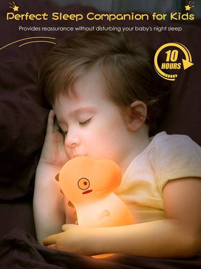 VSATEN Cute Dinosaur Night Light with 7 Color Changing, Touch Lamp Silicone Baby Night Light, Rechargeable Bedside Nursery Lamp for Breastfeeding, Gift for Boys & Girls, Pink