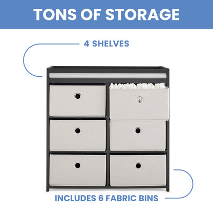 Delta Children Hayes Changing Table and Dresser for Bedroom with 6 Fabric Drawers, Charcoal Grey/Flax