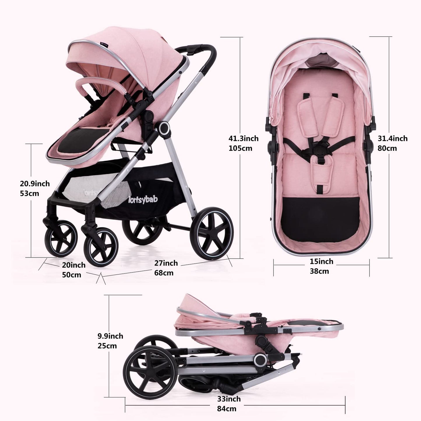 2-in-1 Baby Stroller with Bassinet Mode - Folding Infant Newborn Pram Stroller with Reversible Seat - Toddler Strollers for 0-36 Months Old Babies (Beige)