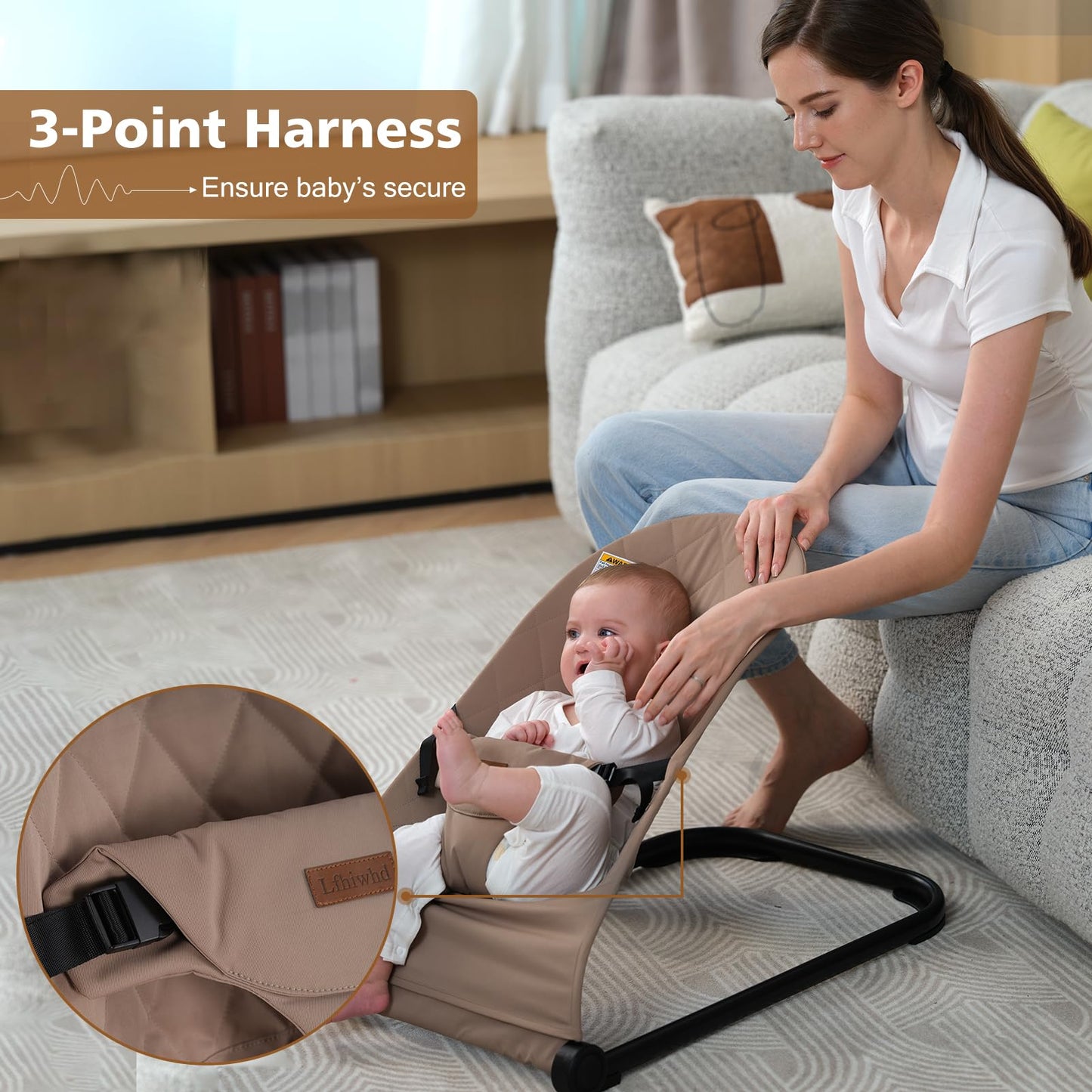 Baby Bouncer,Baby Bouncer Seat,Portable Infant Bouncer with 3-Point Safety Harness,Ergonomic Bouncy Seat, Newborns Bouncer for Babies 0-6 Months up to 20lbs,ASTM-Certified(Pink)