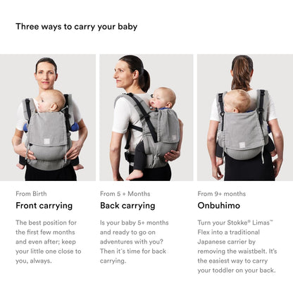Stokke Limas Carrier Flex, Floral Beige (OCS) - Full-Buckle Baby Carrier - Three Carrying Options - Safe for Babies from 1 Month/8.8 lbs to 44.1 lbs