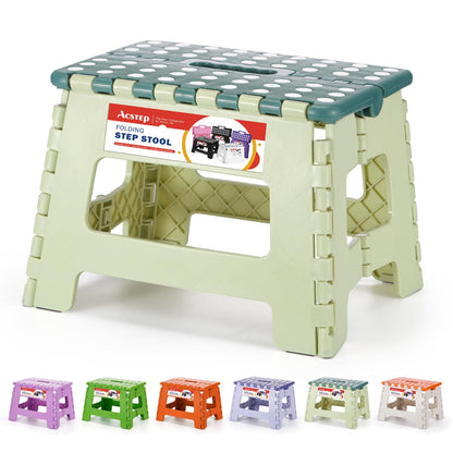 ACSTEP Folding Step Stool 9'' Tall Kids Step Stool Holds Up to 300 lb Plastic Foldable Step Stools for Kids Non-Slip Surface with Carry Handle Collapsible Stool for Home, Outdoor and Indoor(Black)