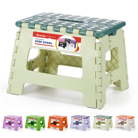 ACSTEP Folding Step Stool 9'' Tall Kids Step Stool Holds Up to 300 lb Plastic Foldable Step Stools for Kids Non-Slip Surface with Carry Handle Collapsible Stool for Home, Outdoor and Indoor(Black)