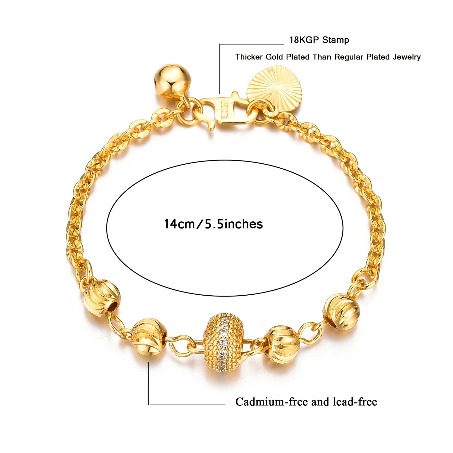 Ethlyn Baby Bracelets for girls 18K Gold Plated Beads Bracelets Bells Baby Girls Birthday Gifts