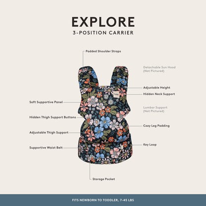 Baby Tula Explore Linen Baby Carrier 7 – 45 lb, Adjustable Newborn to Toddler Carrier, Multiple Ergonomic Positions Front and Back, Breathable and [Natural – Explore + Linen, Ash