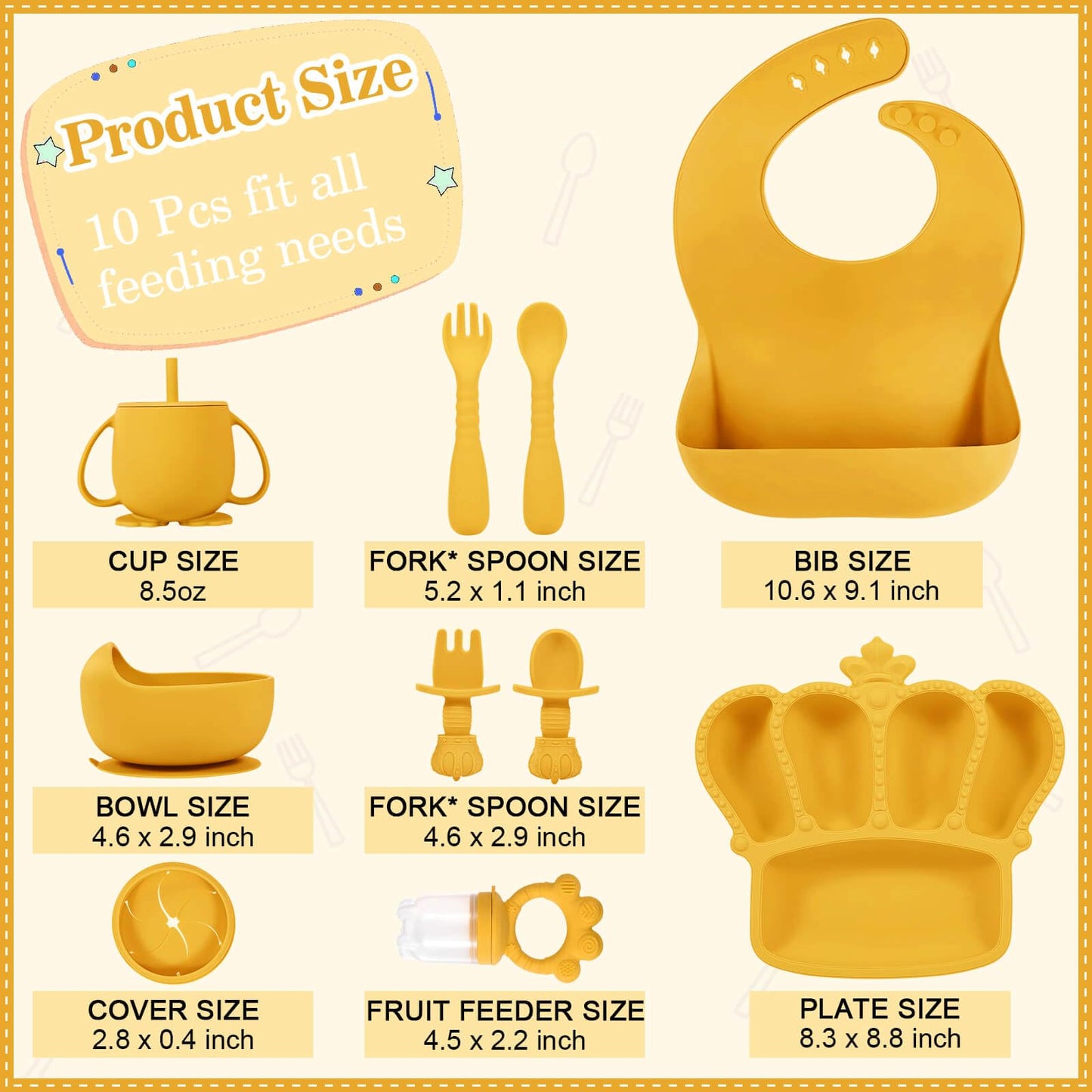 Silicone Baby Feeding Set 10 Pcs Baby Led Weaning Supplies Suction Bowl Divided Plate Baby Bibs Fruit Feeder Baby Spoons Forks Sippy Cup Toddler Utensil Sets Baby Essentials for Newborn Gift