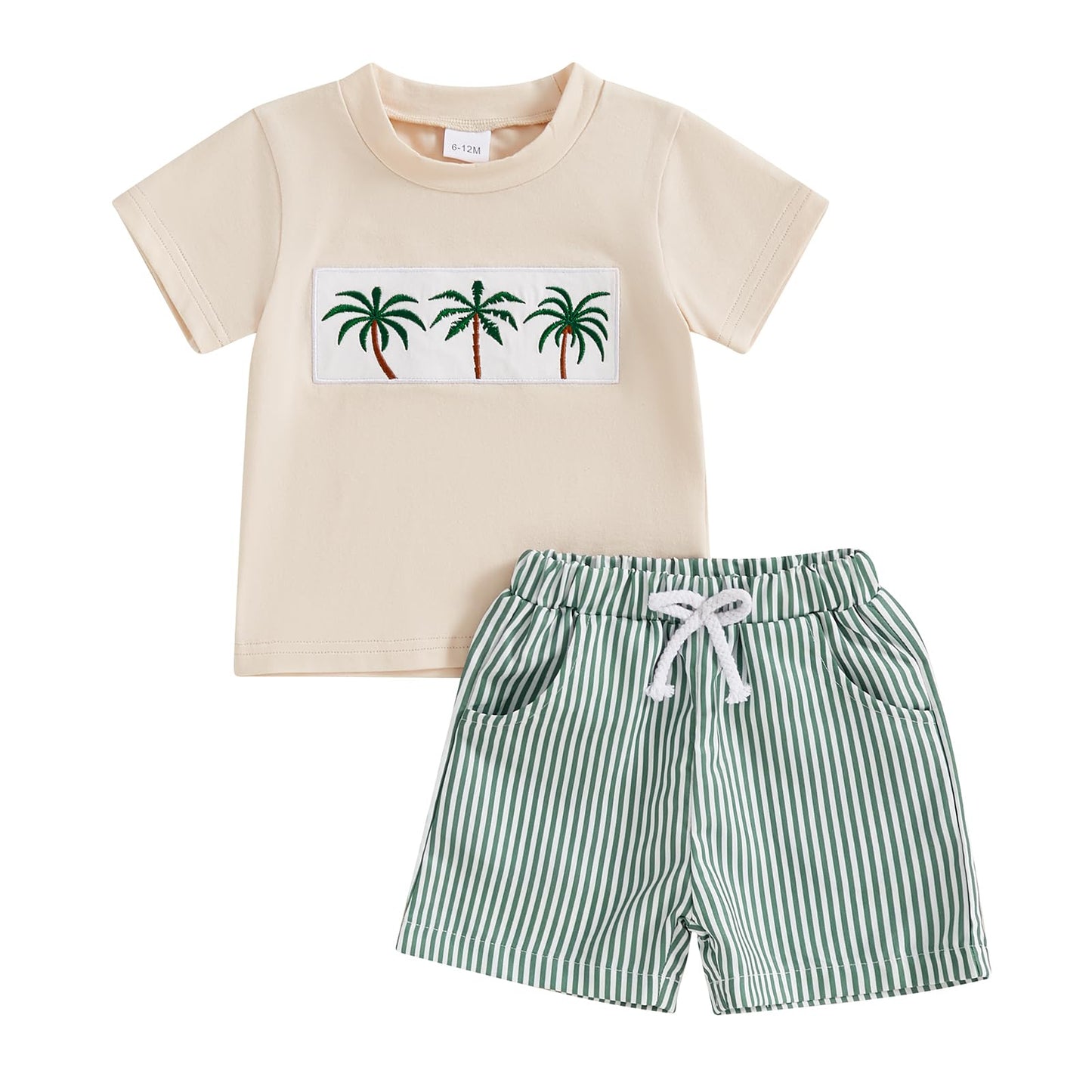Toddler Baby Boy Summer Outfits Short Sleeve Embroidered T Shirt Tees + Striped/Plaid Shorts Infant Clothes Set