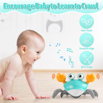 Crawling Crab Baby Toy Infant: Tummy Time Toys for Babies 3 6 9 12 18 24 36 Months, Walking Dancing Sensing Crab for Toddler 1 2 3 4 Year Old, 1st Music Birthday Gifts for Boys Girls