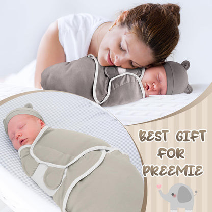 Buryeah 4 Pack Preemie Swaddle Blanket Wrap Set with Hat for Baby Boys Girls 3-7 Lbs Preemie Newborn Clothes Sleepers Cap