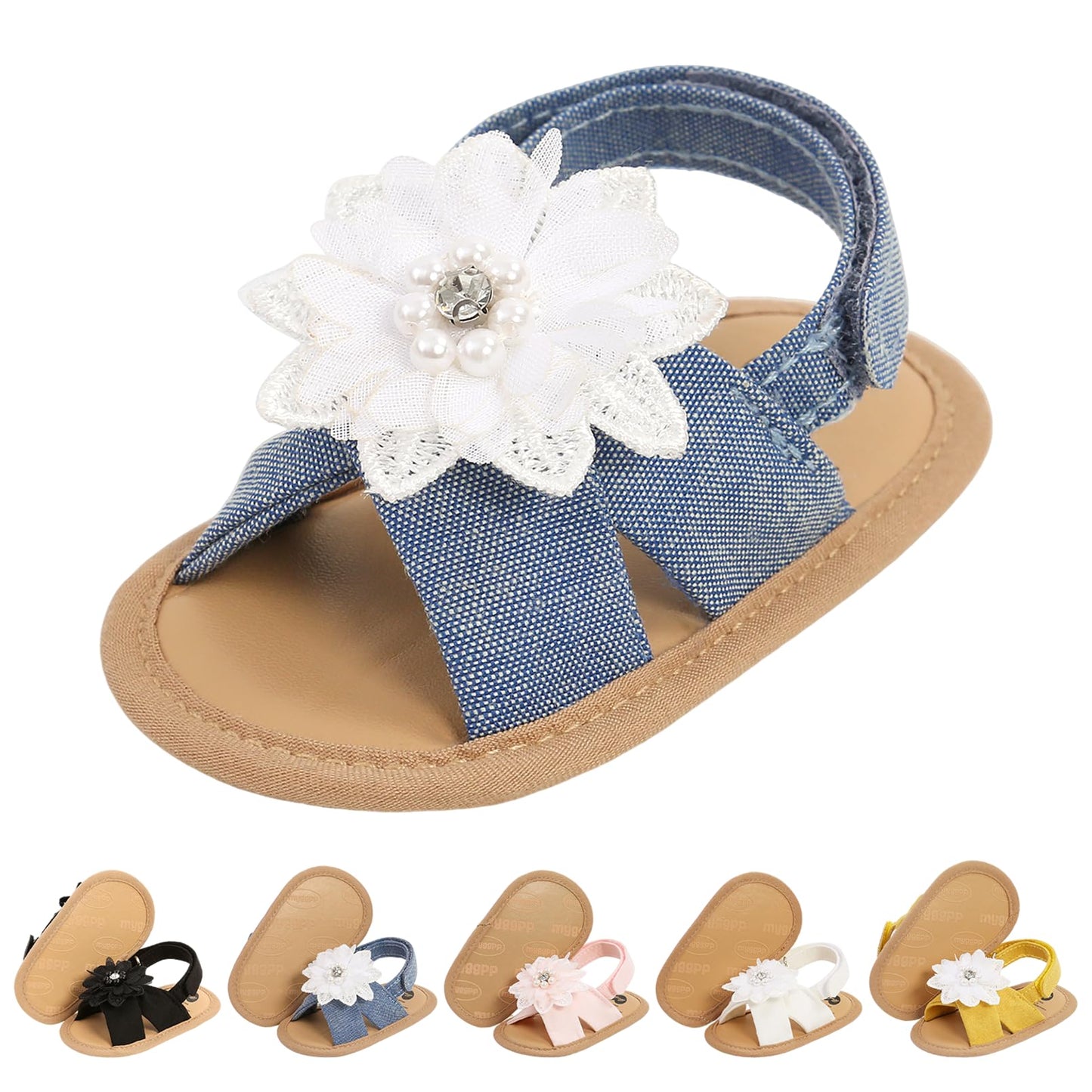 CoKate Baby Girls Sandals Ruffle Bowknot Premium Soft Sole Anti-Slip Open Toe Breathable Summer Outdoor First Walker Shoes Baby Sandals 0-3 months girls