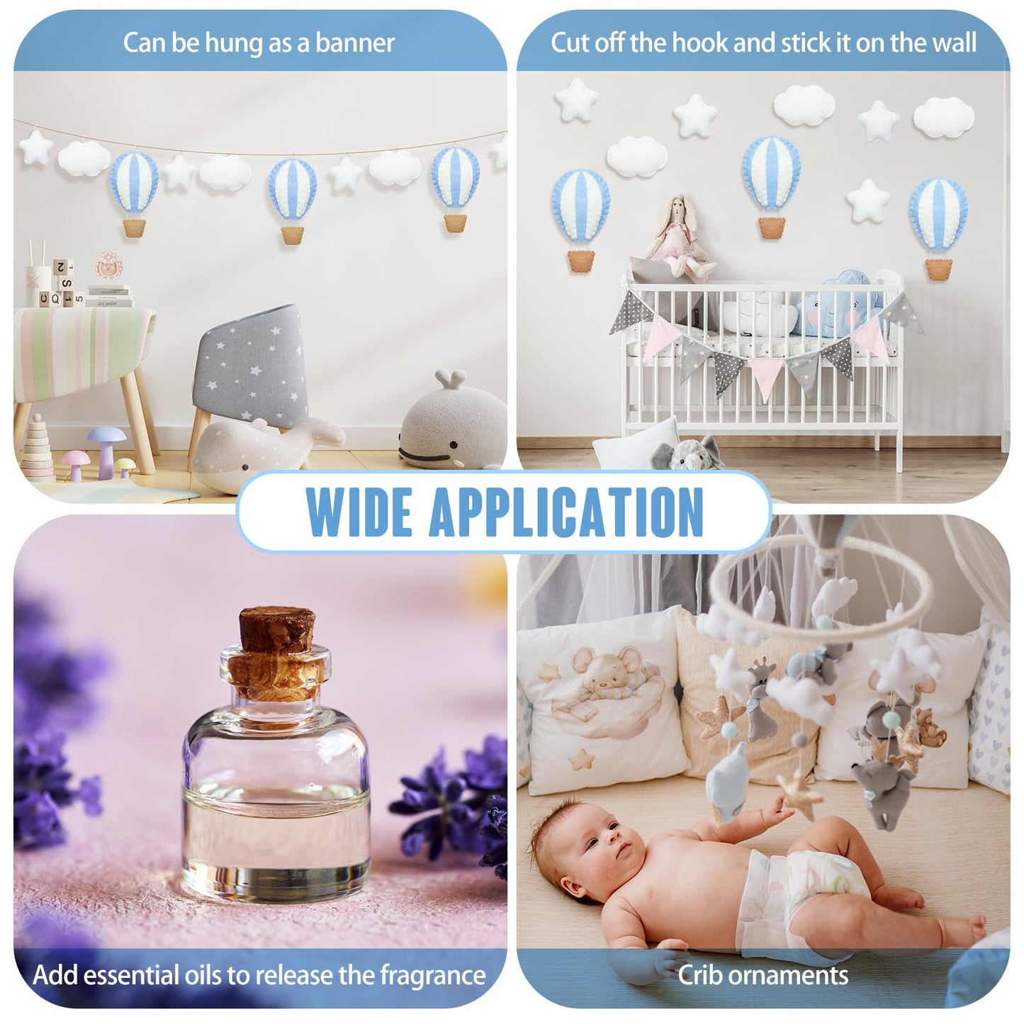 Poen 10 Pcs Star Hot Air Balloon and Cloud Nursery Decor Western Wall Decor for Bedroom Mini Felt Clouds Stars Hot Air Balloon Nursery Felt Wall for Kids Baby Bedroom(Khaki)