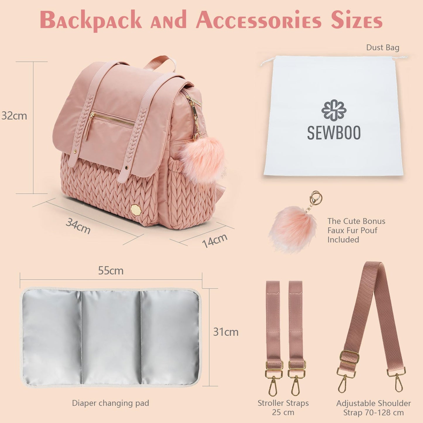 Diaper Bag BackPack Large Capacity Travel Mommy Bag Waterproof and Stylish with Changing Pad Baby Bag for Women and Girls