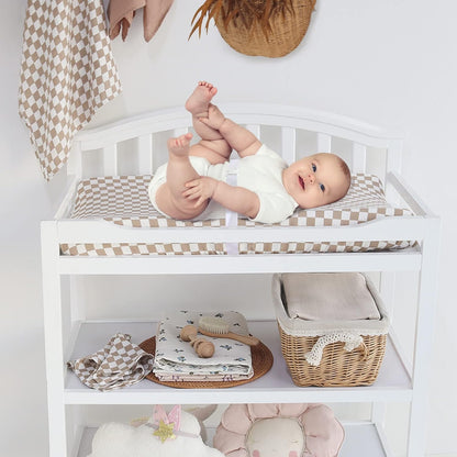 LifeTree Diaper Changing Pad Cover for Boys Girls - Soft Muslin Fitted Changing Table Sheets - 16"x32" Viscose from Bamboo Cotton Blend - Tan Checkered Print