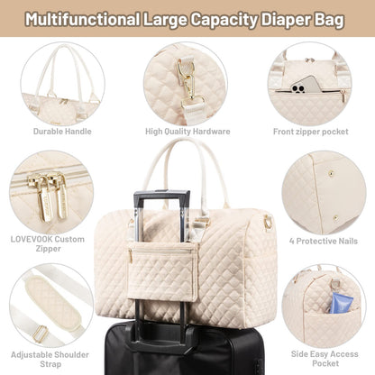 LOVEVOOK Diaper Bag Tote with Pacifier Case and Changing Pad, Large Capacity Mommy Bag for Hospital and Weekender Travel, Functional Baby Bag Newborn Baby Essential, Black