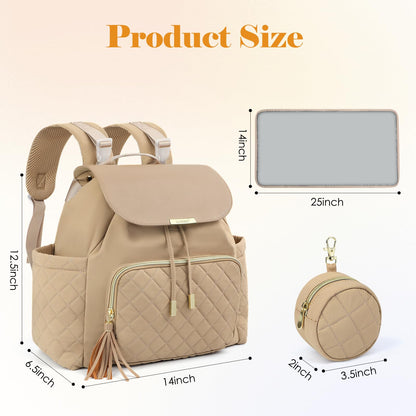 CASIRENA Diaper Bag Backpack, Small Baby Diaper Bag, Stylish Water-Resistant Diaper Backpack for Mom, Cute Travel Baby Bag for Girl Boy with Changing Pad,Stroller Buckles,Insulated Pockets (Khaki)