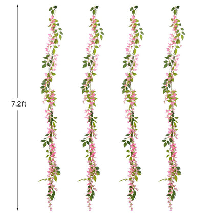 Lvydec Wisteria Artificial Flowers Garland, 4Pcs Total 28.8ft White Artificial Wisteria Vine Silk Hanging Flower for Home Garden Outdoor Ceremony Wedding Arch Floral Decor
