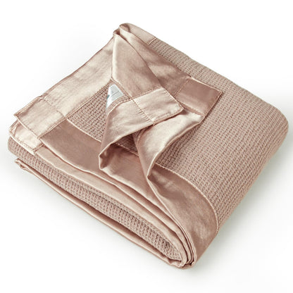 Swaddle Baby Blanket: Waffle Blanket with Satin Strim - Soft Breathable Toddler Blanket for Nursing Cover - Cotton Crib Blanket for Naptime（Cream）